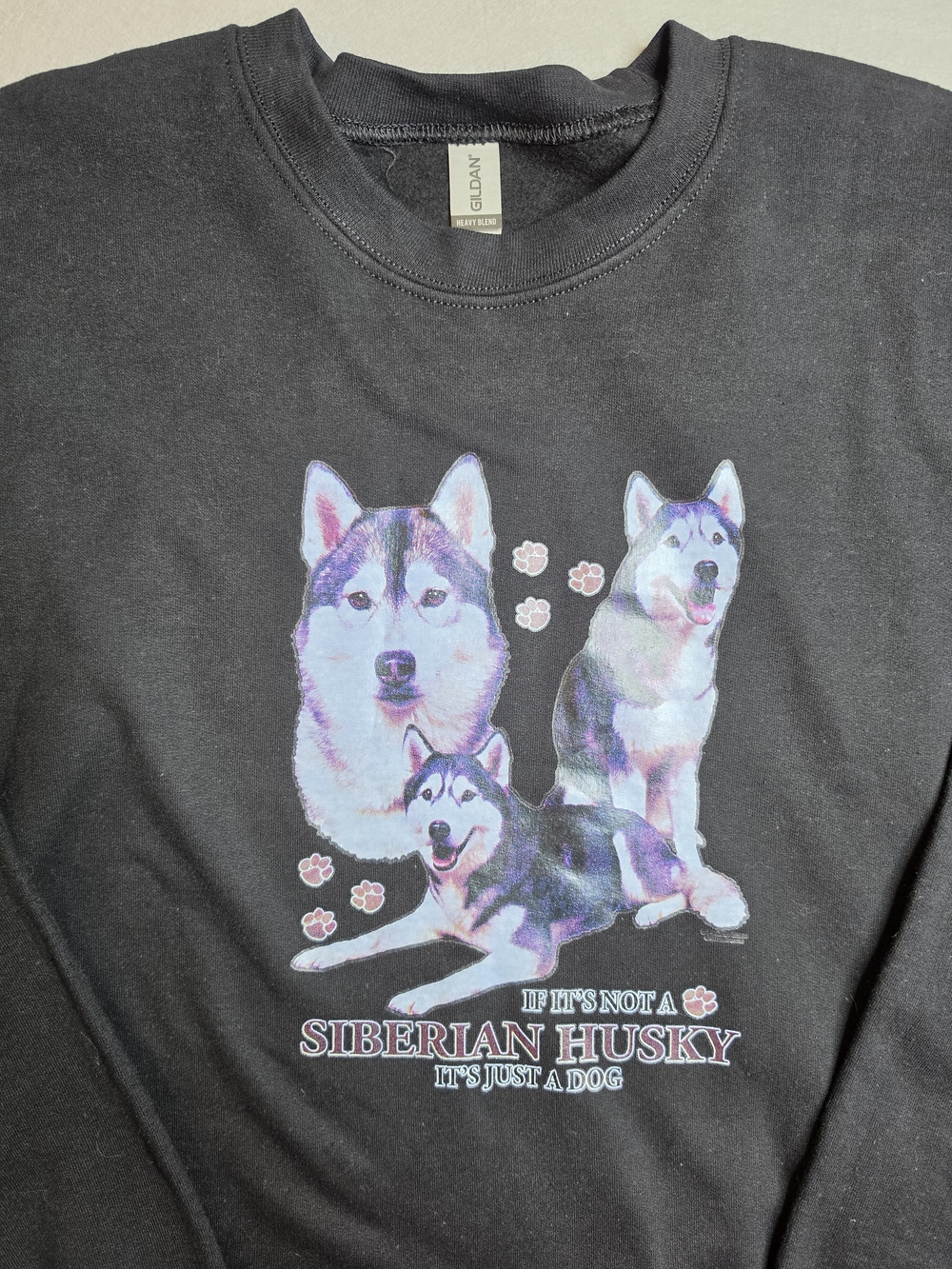 Gildan‎ Black Siberian Husky Graphic Crewneck Sweater - Black 2XL